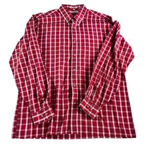 Blueprint Vintage Button Down Shirt Mens Large Red Plaid Silk Poplin USA Made